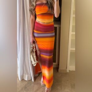 White Fox Boutique Orange Bodycon Skirt Set Resort Wear